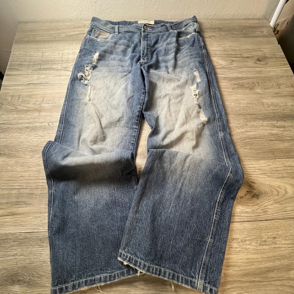 Avirex Jeans Mens 40x34 Blue Distressed‎ Wide Leg Embroidered Baggy Streetwear